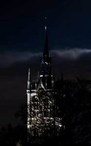 Preview wallpaper tower, architecture, backlight, night, dark