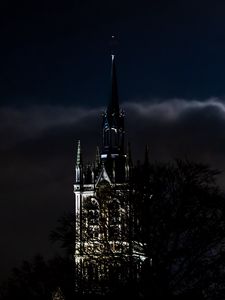 Preview wallpaper tower, architecture, backlight, night, dark