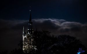 Preview wallpaper tower, architecture, backlight, night, dark