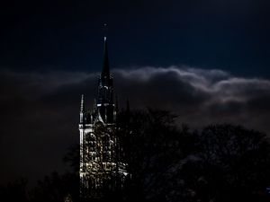 Preview wallpaper tower, architecture, backlight, night, dark