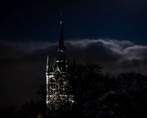 Preview wallpaper tower, architecture, backlight, night, dark