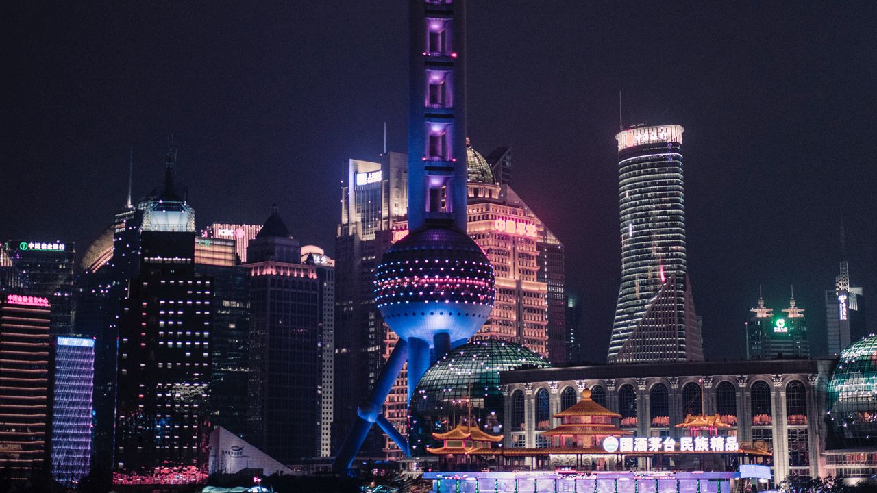 Wallpaper tower, architecture, buildings, night city, shanghai, china