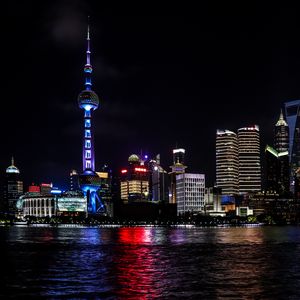 Preview wallpaper tower, architecture, buildings, night, water