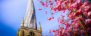 Preview wallpaper tower, architecture, flowers, sakura