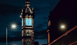 Preview wallpaper tower, architecture, road, light, long exposure, dark
