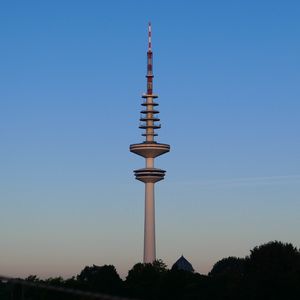 Preview wallpaper tower, architecture, trees, twilight