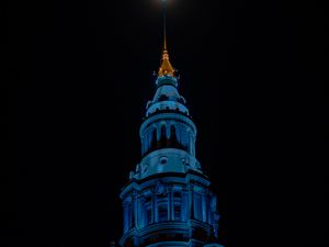Preview wallpaper tower, backlight, architecture, moon, night