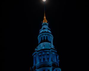 Preview wallpaper tower, backlight, architecture, moon, night