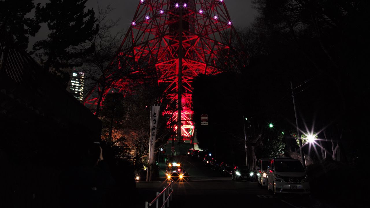 Wallpaper tower, backlight, night city, tokyo, japan, light