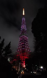 Preview wallpaper tower, backlight, night city, tokyo, japan, light