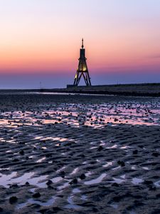 Preview wallpaper tower, beach, coast, twilight