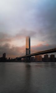 Preview wallpaper tower, bridge, buildings, architecture, city, coast
