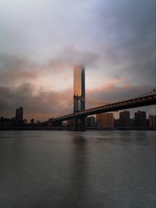 Preview wallpaper tower, bridge, buildings, architecture, city, coast