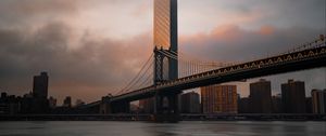 Preview wallpaper tower, bridge, buildings, architecture, city, coast