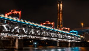 Preview wallpaper tower, bridge, lights, tokyo, japan