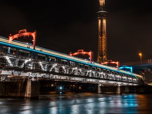 Preview wallpaper tower, bridge, lights, tokyo, japan