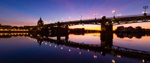 Preview wallpaper tower, bridge, lights, reflection, river, evening