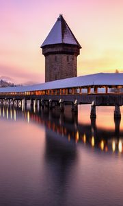 Preview wallpaper tower, bridge, reflection, pond, lights