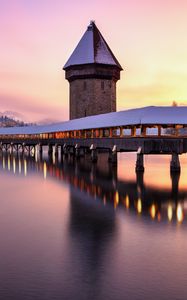 Preview wallpaper tower, bridge, reflection, pond, lights