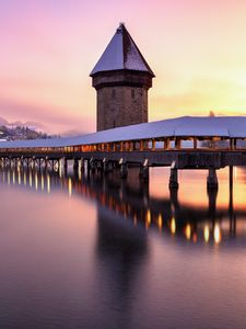 Preview wallpaper tower, bridge, reflection, pond, lights