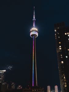 Preview wallpaper tower, building, architecture, backlight, city, night