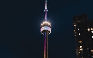 Preview wallpaper tower, building, architecture, backlight, city, night