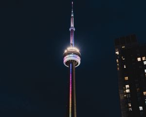 Preview wallpaper tower, building, architecture, backlight, city, night