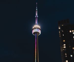 Preview wallpaper tower, building, architecture, backlight, city, night