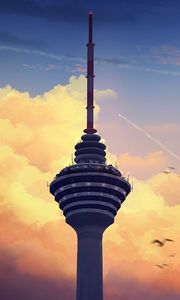 Preview wallpaper tower, building, architecture, clouds, art
