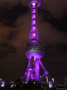 Preview wallpaper tower, building, architecture, backlight, purple