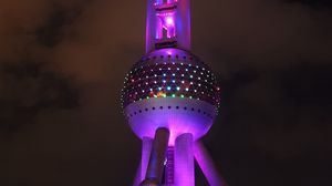 Preview wallpaper tower, building, architecture, backlight, purple