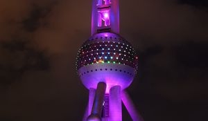 Preview wallpaper tower, building, architecture, backlight, purple