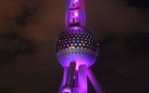 Preview wallpaper tower, building, architecture, backlight, purple