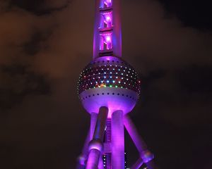 Preview wallpaper tower, building, architecture, backlight, purple
