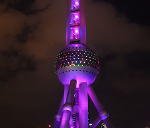 Preview wallpaper tower, building, architecture, backlight, purple