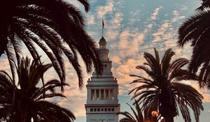 Preview wallpaper tower, building, architecture, palm trees