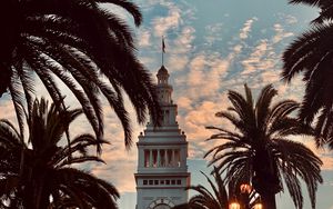 Preview wallpaper tower, building, architecture, palm trees