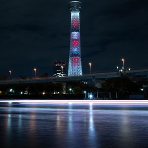 Preview wallpaper tower, building, architecture, backlight, night city