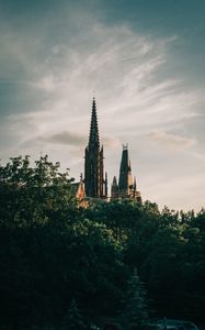 Preview wallpaper tower, building, architecture, old, trees