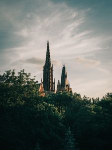 Preview wallpaper tower, building, architecture, old, trees