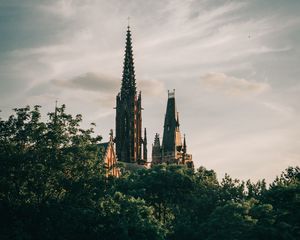 Preview wallpaper tower, building, architecture, old, trees