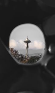 Preview wallpaper tower, building, architecture, clouds, trees, view