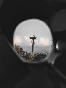 Preview wallpaper tower, building, architecture, clouds, trees, view