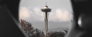 Preview wallpaper tower, building, architecture, clouds, trees, view