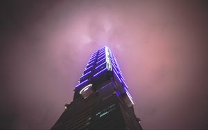 Preview wallpaper tower, building, architecture, backlight, fog