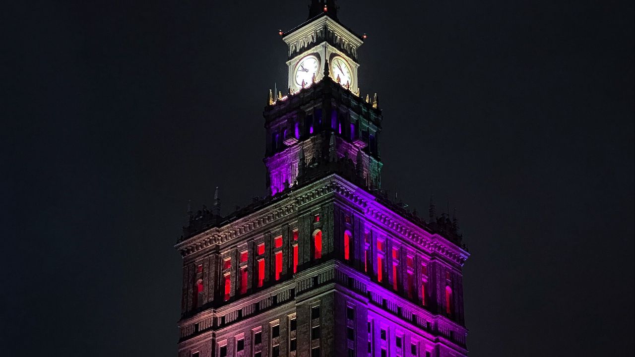 Wallpaper tower, building, architecture, backlighting, colorful