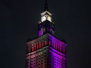 Preview wallpaper tower, building, architecture, backlighting, colorful