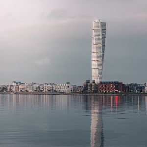 Preview wallpaper tower, building, architecture, water, reflection