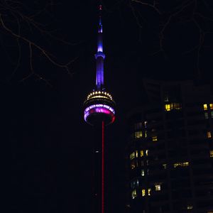 Preview wallpaper tower, building, architecture, night, backlight, dark