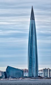Preview wallpaper tower, building, architecture, glass, sea, houses